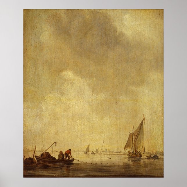 Pôster Cena do rio, com pescadores jogando uma rede, 1638 (Frente)