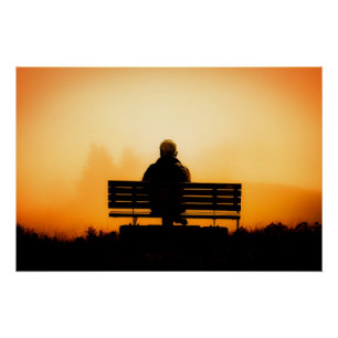 Pôster Cena do Sol com Homem no Banco