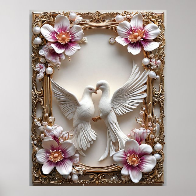 Poster Cena Elegante de Dovas Brancas (Frente)