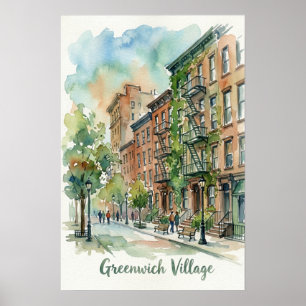 Poster Cena em Aquarela do Greenwich Village Manhattan