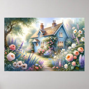 Poster Cena Floral Casa Azul Jardim Cottage Pastel