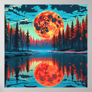 Poster Cena Florestal com Reflexo Lunar Surreal