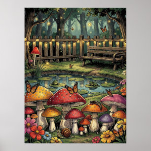 Poster Cena Florestal Cottagecore Cogumelos Caprichosos