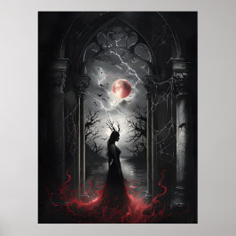 Poster Cena Gótica de Fantasia - Arte Silhueta da Lua Ver