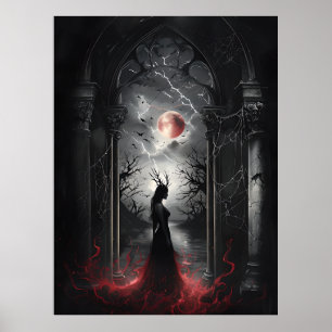 Poster Cena Gótica de Fantasia - Arte Silhueta da Lua Ver
