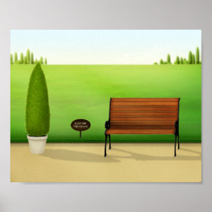 Poster Cena Idílica de Parque com Placa de "Não Pise na G