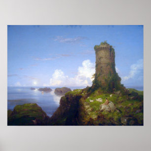 Pôster Cena italiana da costa com torre arruinada - Cole