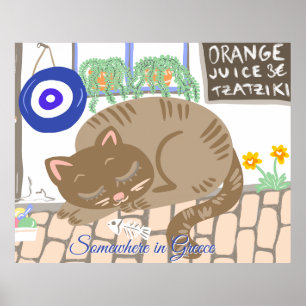 Poster Cena Mediterrânea de Gato de Taverna Grega Persona