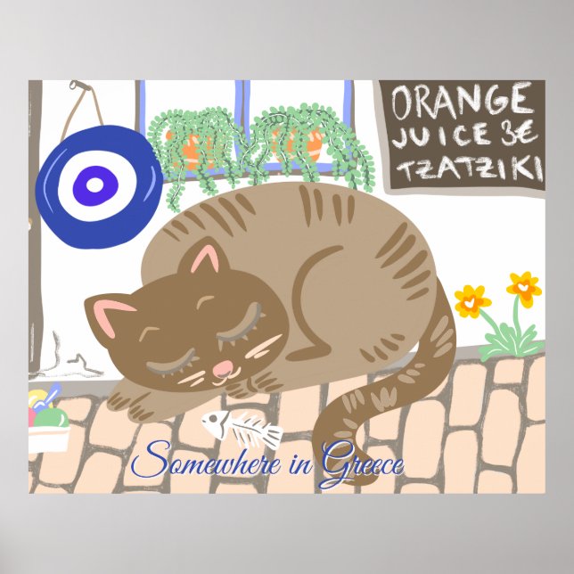 Poster Cena Mediterrânea de Gato de Taverna Grega Persona (Frente)