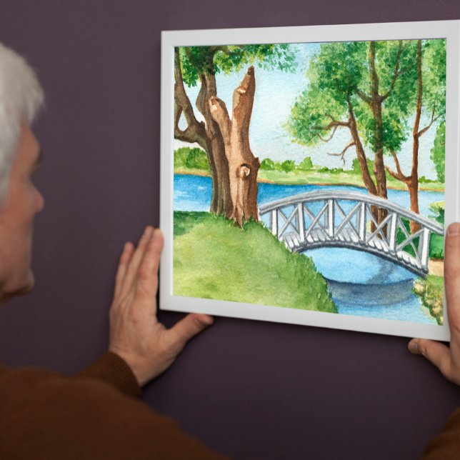 Poster Cena Natural de Aquarela com Ponte de Madeira (Criador carregado)