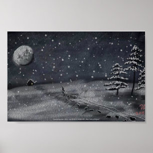 Poster cena nevado calma do quadro da noite