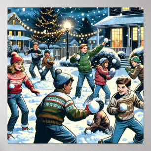 Poster Cena Nostálgica De Inverno Luta por Neve Infanti