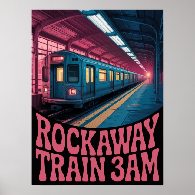 Poster Cena noturna da plataforma do metrô de Rockaway (Frente)