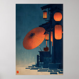 Poster Cena Noturna de Lanterna Japonesa Arte de Parede R