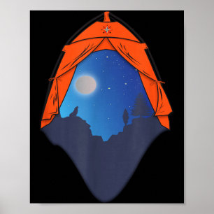 Poster Cena Noturna de Tenda de Acampamento _ Lobo Uivand