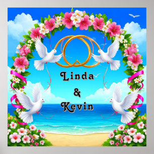 Poster Cena Romântica de Praia com Arco Floral