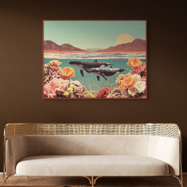 Poster Cena Surrealista do Oceano com Baleias e Coral