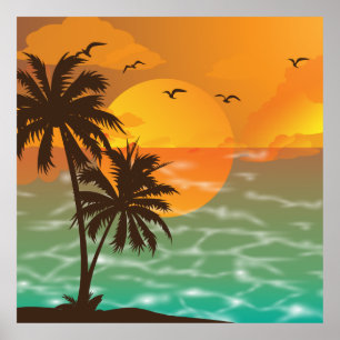 Pôster Cenário bonito do por do sol tropical
