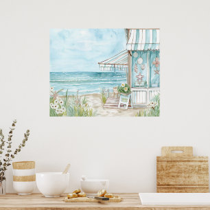 Poster Cenário costeiro de aquarelas em cores suaves