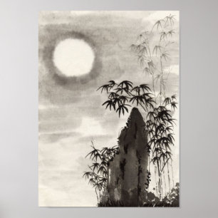 Poster Cenário da lua noturna japonesa sumi-e