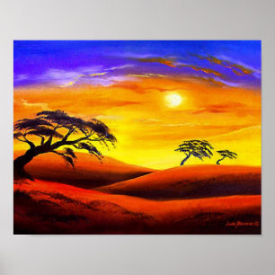 Pôster Cenário da paisagem do por do sol customizável
