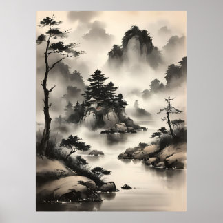 Poster Cenário de Aquarela Japonês