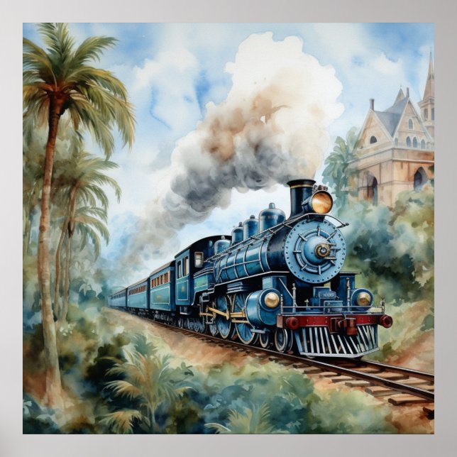 Poster Cenário de Paisagem com um Trem Vitoriano (Frente)