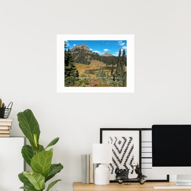 Poster Cenário de Paisagem de Lago na Montanha Citação de (Escritório em casa)