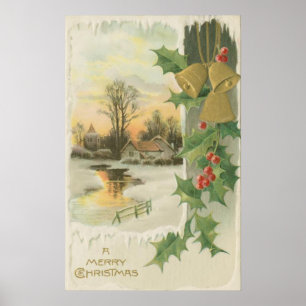 Poster Cenário do inverno da manhã do natal vintage