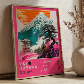 Poster Cenário Japonês Exposição de Arte Rosa Yayoi Kusam