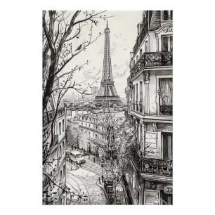 Pôster Cenas de Paris Desenhadas à Mão