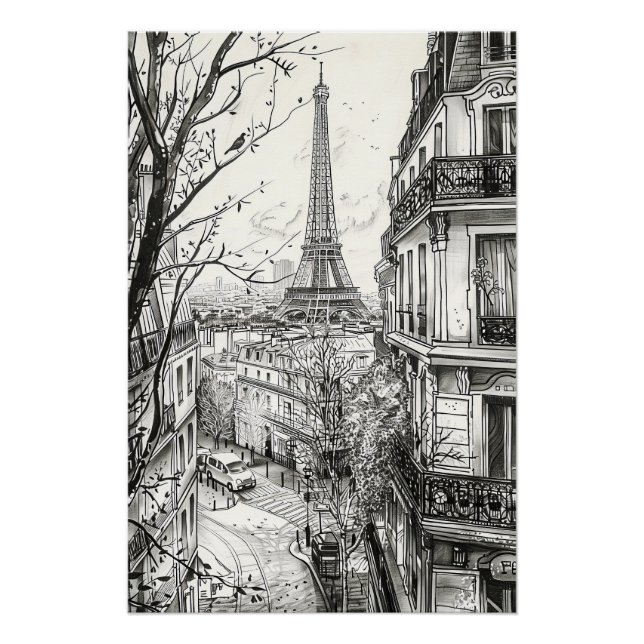 Pôster Cenas de Paris Desenhadas à Mão (Frente)