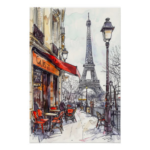 Pôster Cenas de Paris Desenhadas à Mão