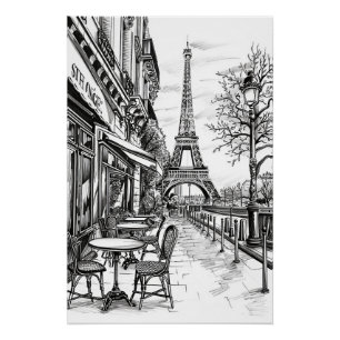 Pôster Cenas de Paris Desenhadas à Mão
