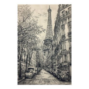 Pôster Cenas de Paris Desenhadas à Mão
