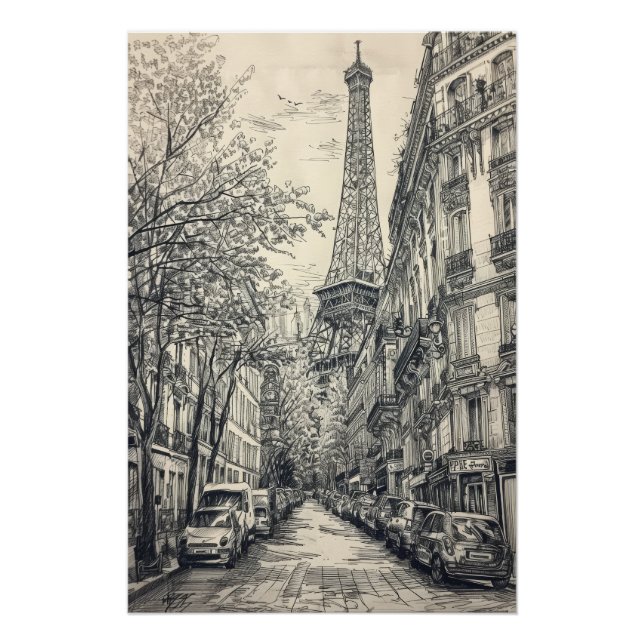 Pôster Cenas de Paris Desenhadas à Mão (Frente)