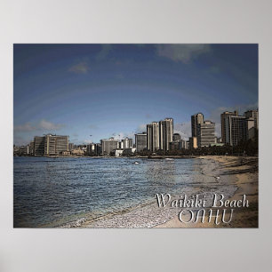 Poster cénico havaiano de Oahu da praia de Waikik