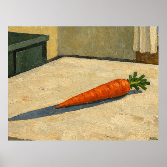 Poster Cenoura em uma mesa pendurada de arte (Frente)