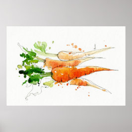Poster Cenoura, Watercolor Vegetal Cozinha
