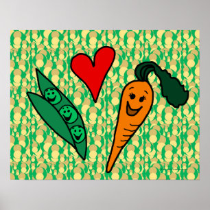 Poster Cenouras do amor das ervilhas, design verde e