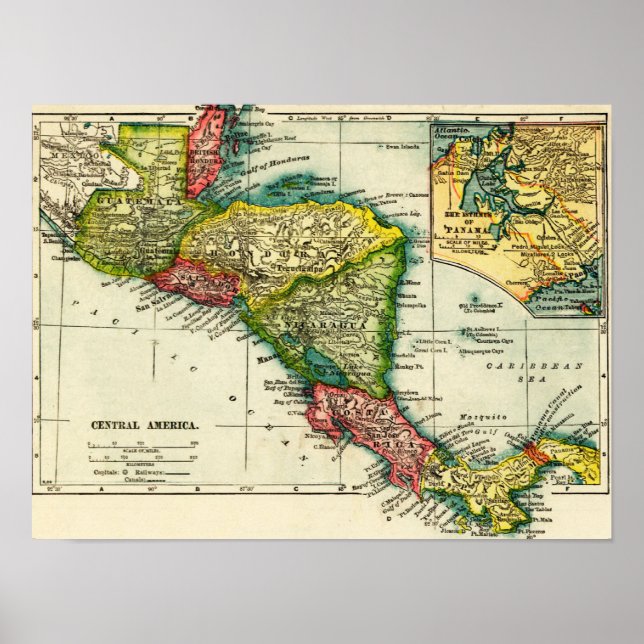 Poster Central AmericaPanoramic MapCentral America (Frente)