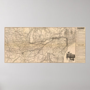 Pôster Central de New York do mapa e estrada de ferro do