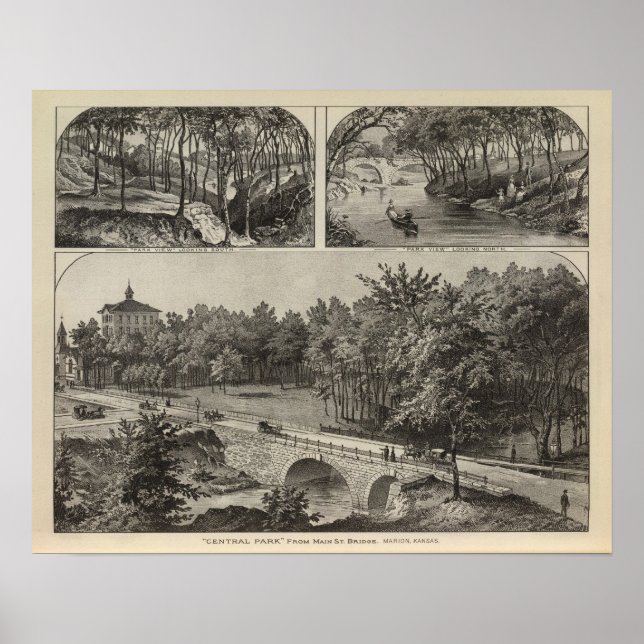 Pôster Central Park de Main Rua. Bridge, Marion, Kansas (Frente)