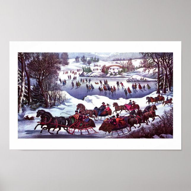 Pôster Central Park em Winter Vintage Lithograph (Frente)