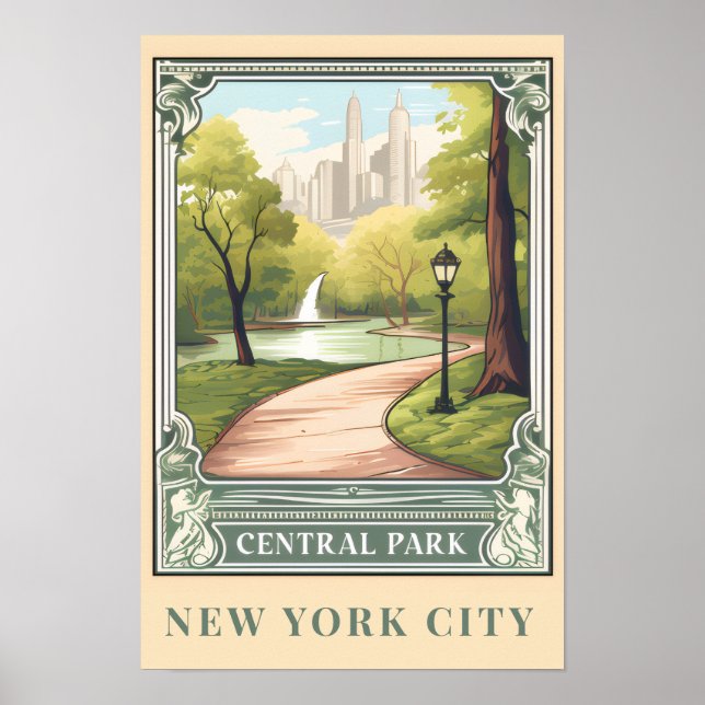 Poster Central Park NYC Vintage Travel Art (Frente)