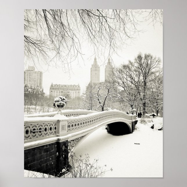Pôster Central Park Winter - Snow on Arco Bridge (Frente)