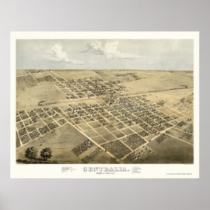 Pôster Centralia, mapa panorâmico do IL - 1867