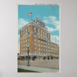 Poster Centralia, WA - vista do hotel Lewis-Clark
