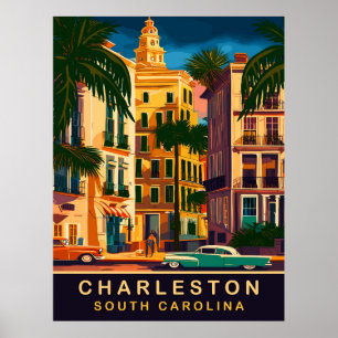 Poster Centro Charleston, SC, Viagens vintage