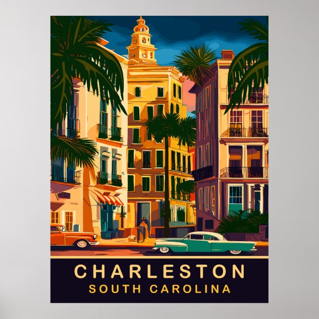 Poster Centro Charleston, SC, Viagens vintage (Frente)